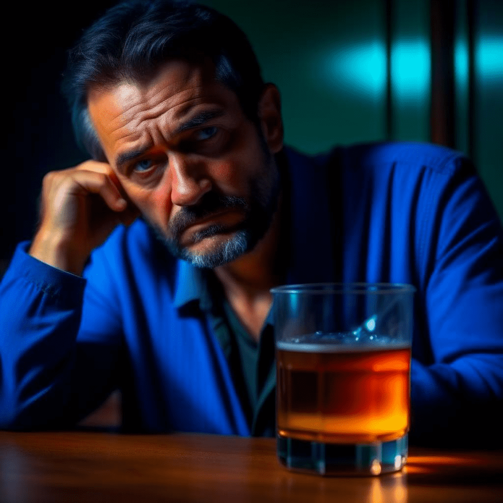 грустный мужчина с алкоголем